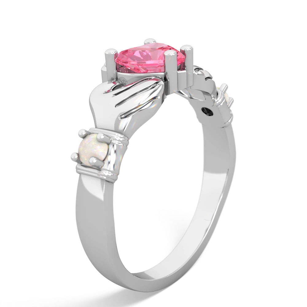 Lab Pink Sapphire Claddagh Keepsake 14K White Gold ring R5245