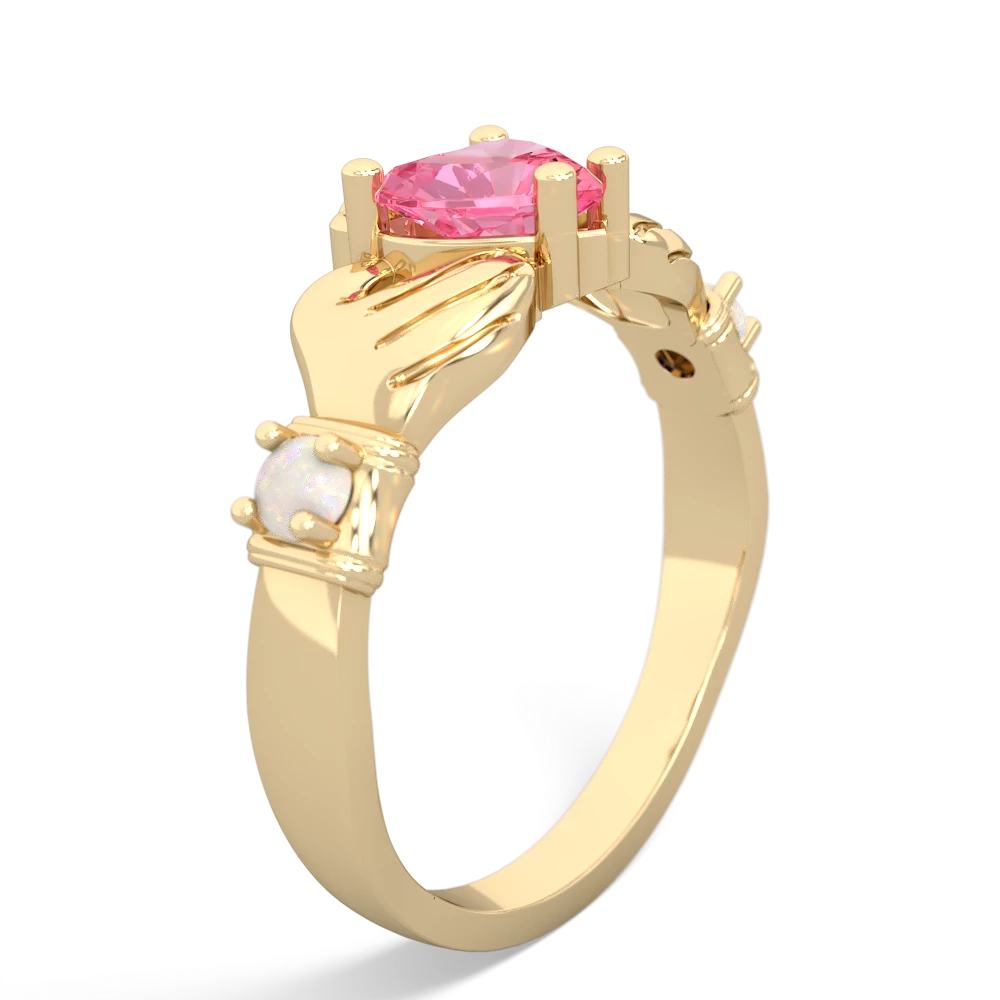 Lab Pink Sapphire Claddagh Keepsake 14K Yellow Gold ring R5245