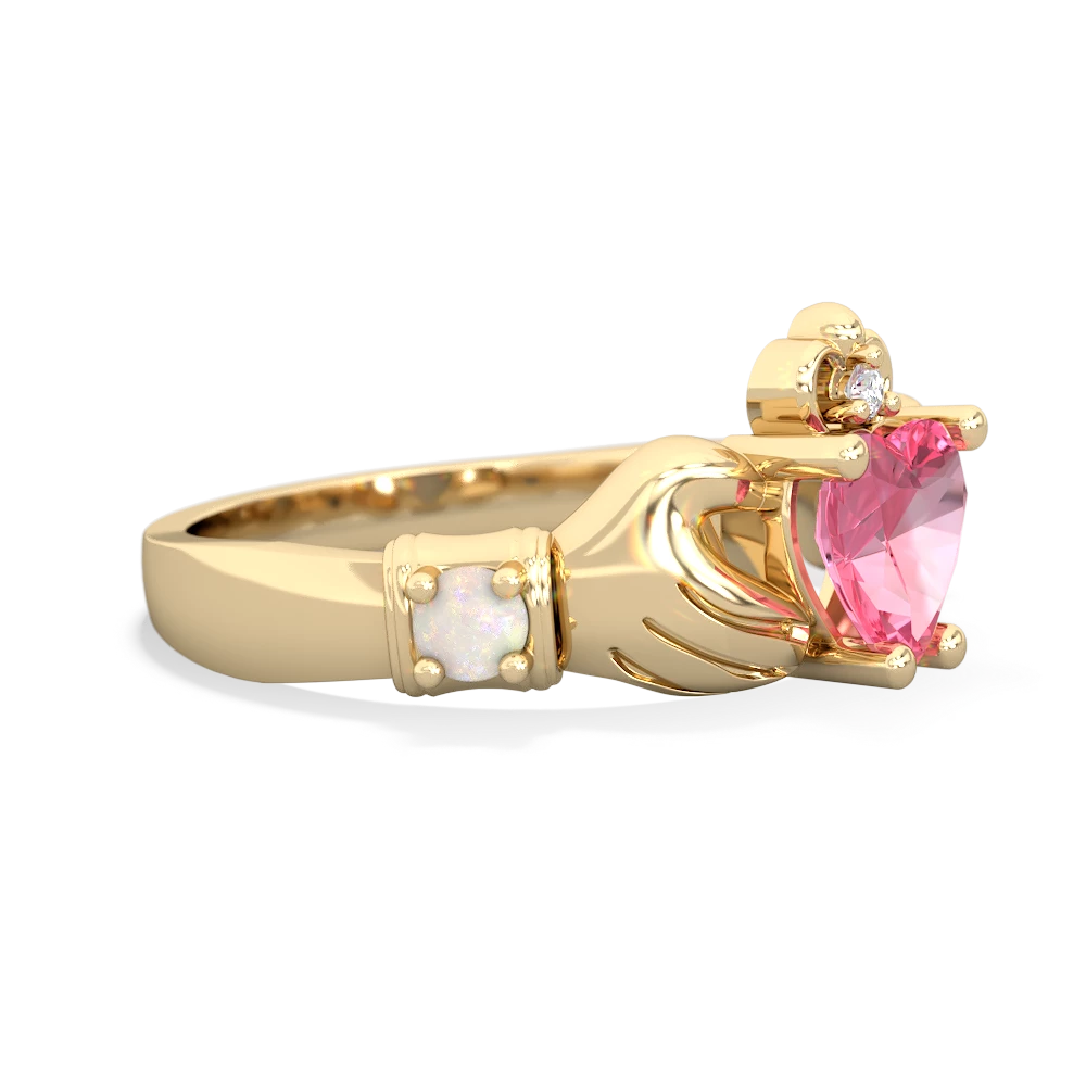 Lab Pink Sapphire Claddagh Keepsake 14K Yellow Gold ring R5245