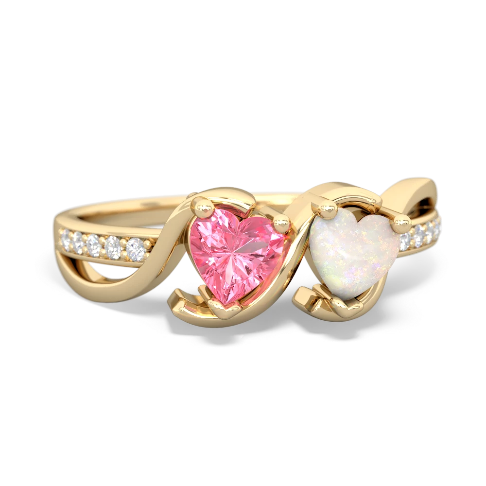 Lab Pink Sapphire Side By Side 14K Yellow Gold ring R3090