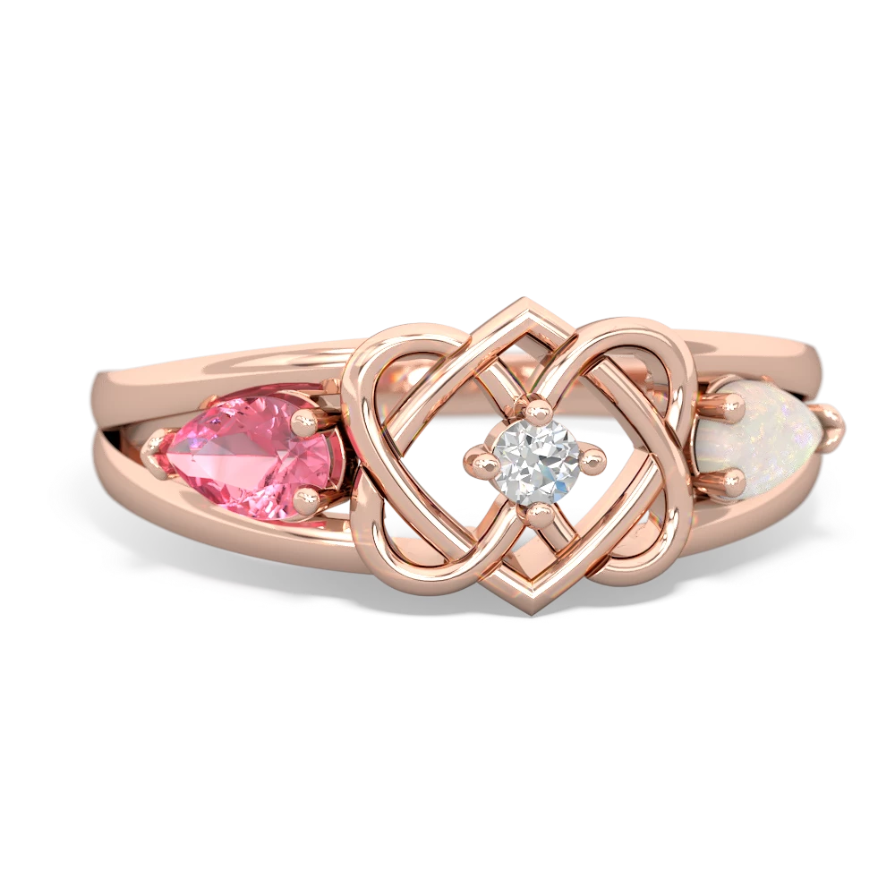 Lab Pink Sapphire Hearts Intertwined 14K Rose Gold ring R5880