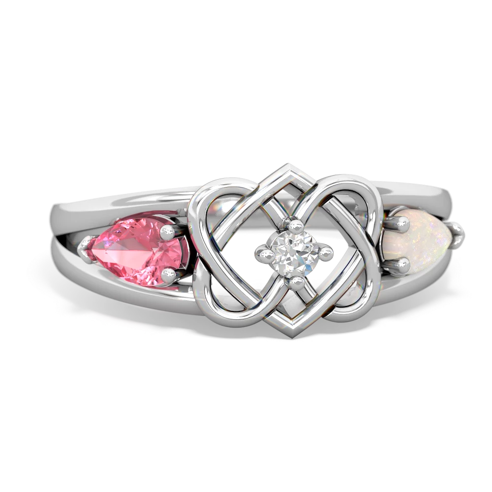 Lab Pink Sapphire Hearts Intertwined 14K White Gold ring R5880