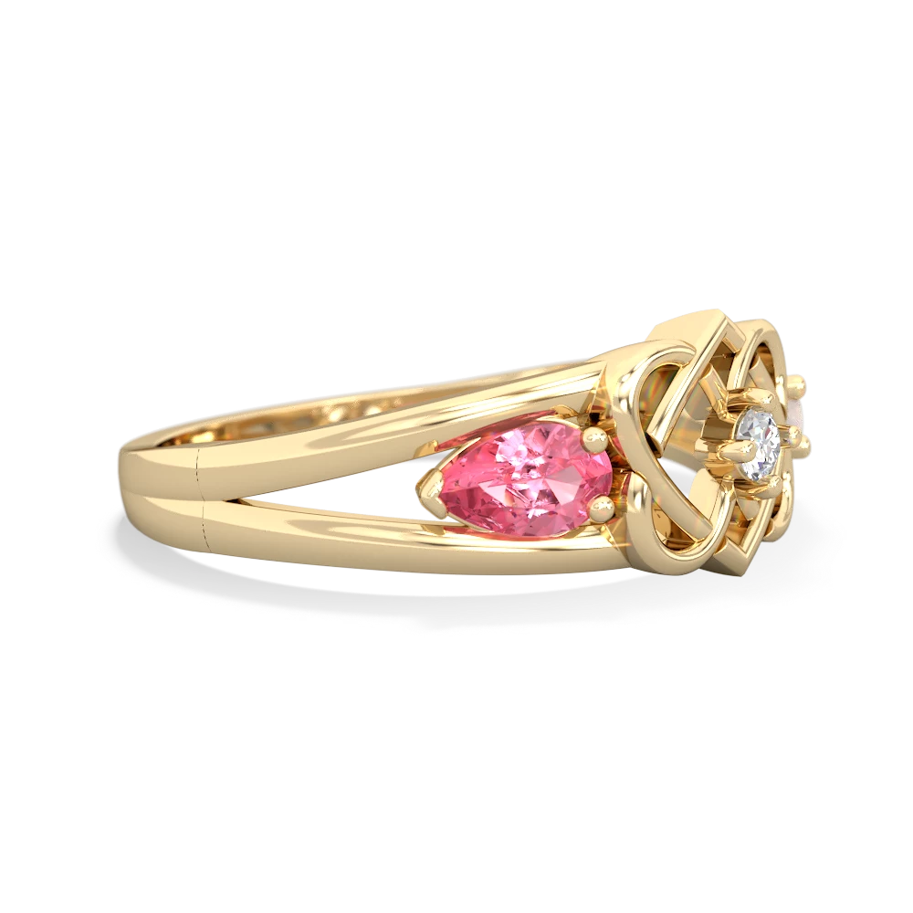 Lab Pink Sapphire Hearts Intertwined 14K Yellow Gold ring R5880