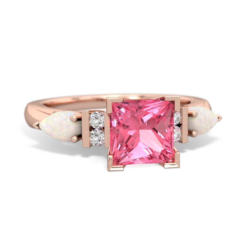 Lab Pink Sapphire 6Mm Princess Eternal Embrace Engagement 14K Rose Gold ring C2002