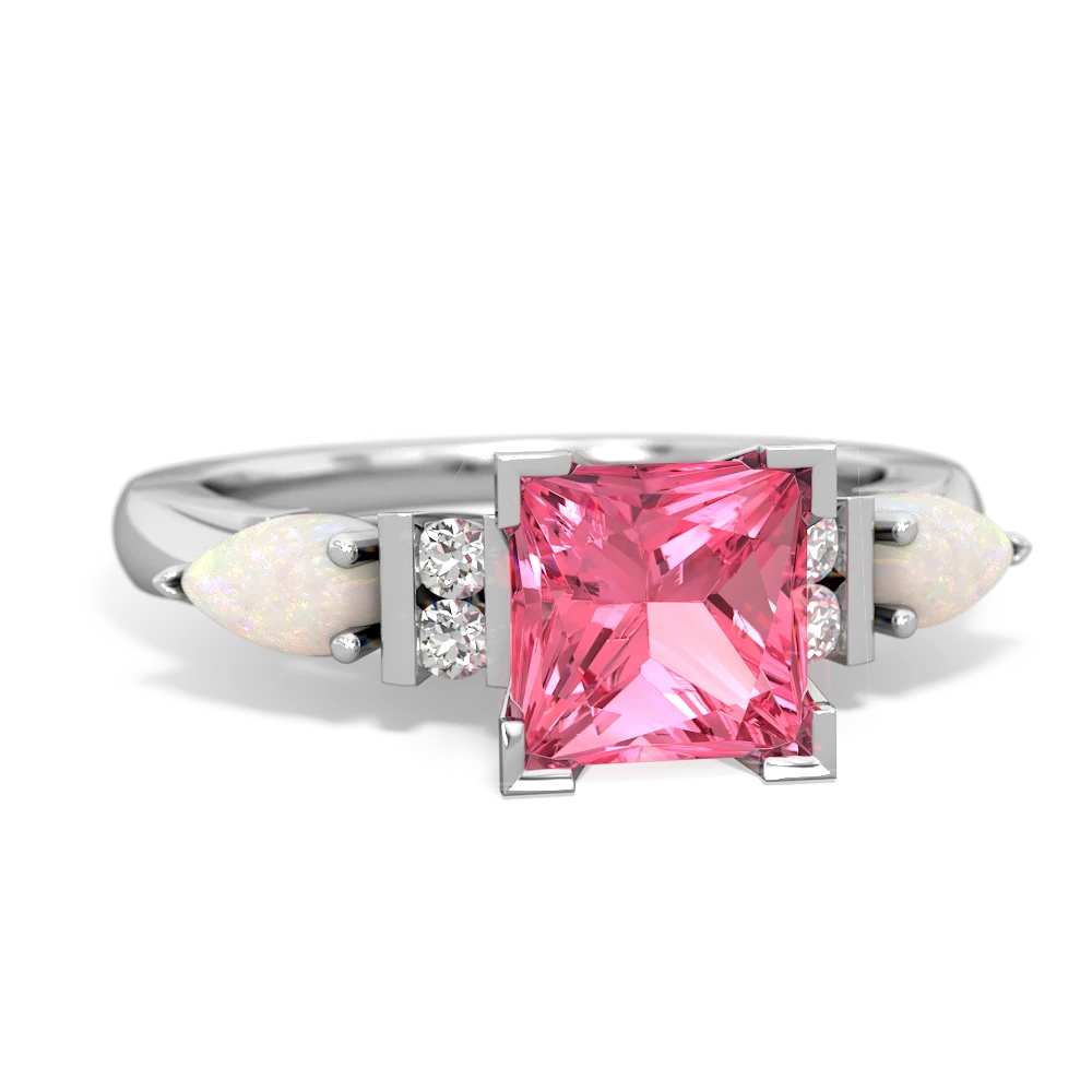 Lab Pink Sapphire 6Mm Princess Eternal Embrace Engagement 14K White Gold ring C2002