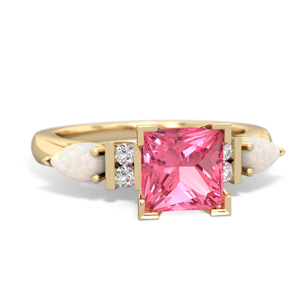 Lab Pink Sapphire 6Mm Princess Eternal Embrace Engagement 14K Yellow Gold ring C2002