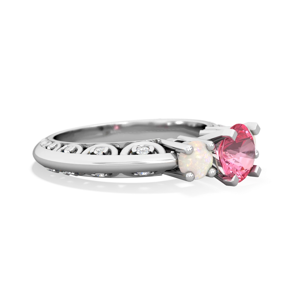 Lab Pink Sapphire Art Deco Eternal Embrace Engagement 14K White Gold ring C2003