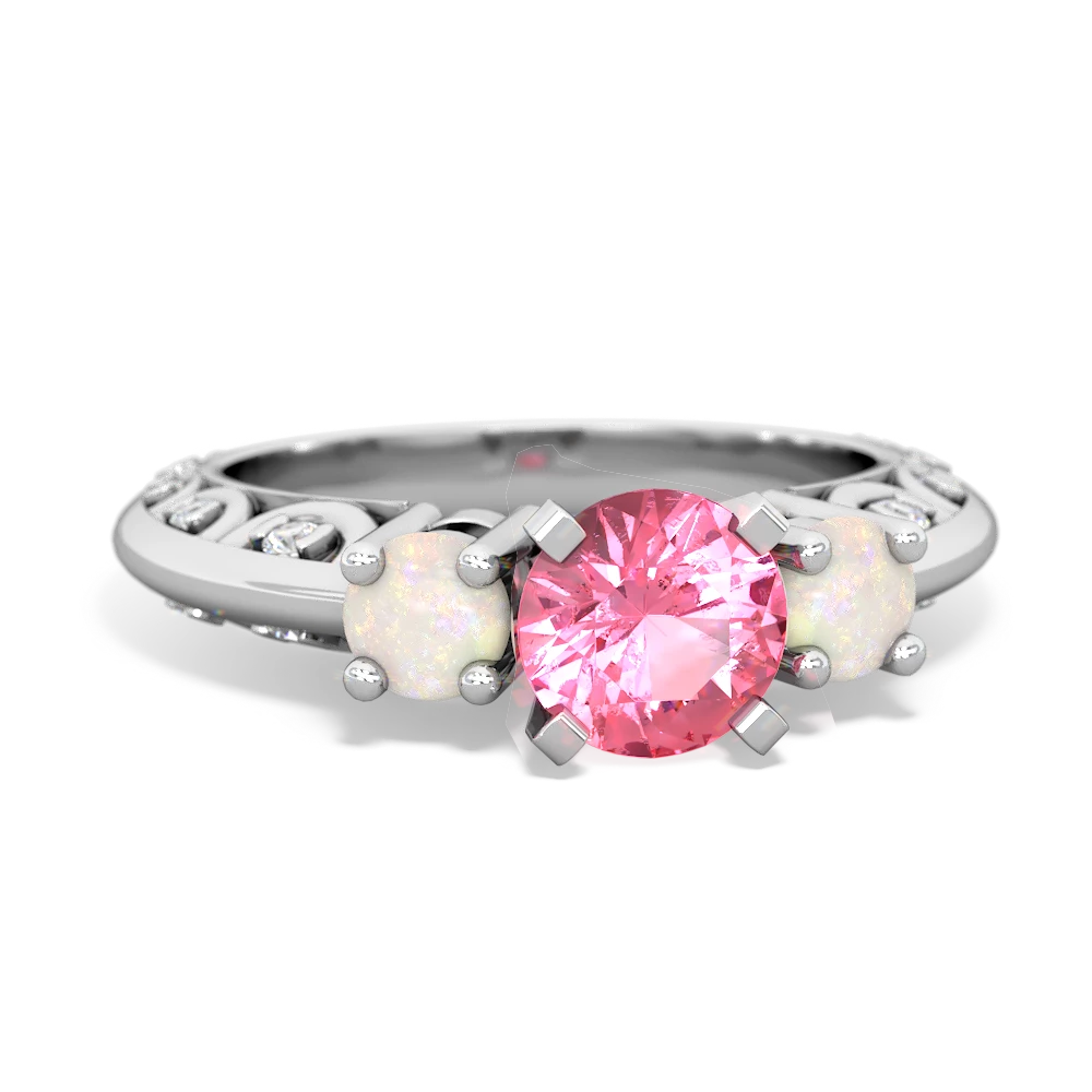 Lab Pink Sapphire Art Deco Eternal Embrace Engagement 14K White Gold ring C2003