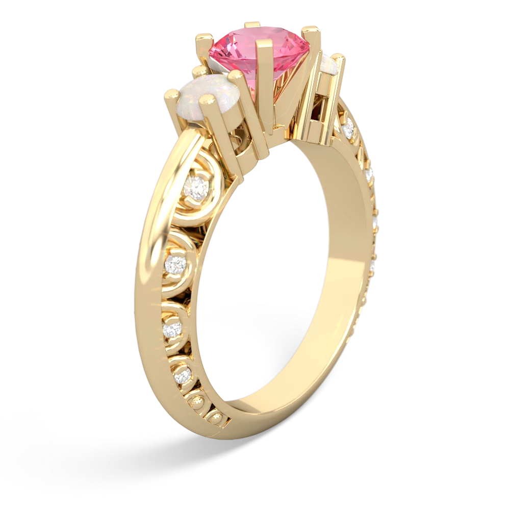 Lab Pink Sapphire Art Deco Eternal Embrace Engagement 14K Yellow Gold ring C2003