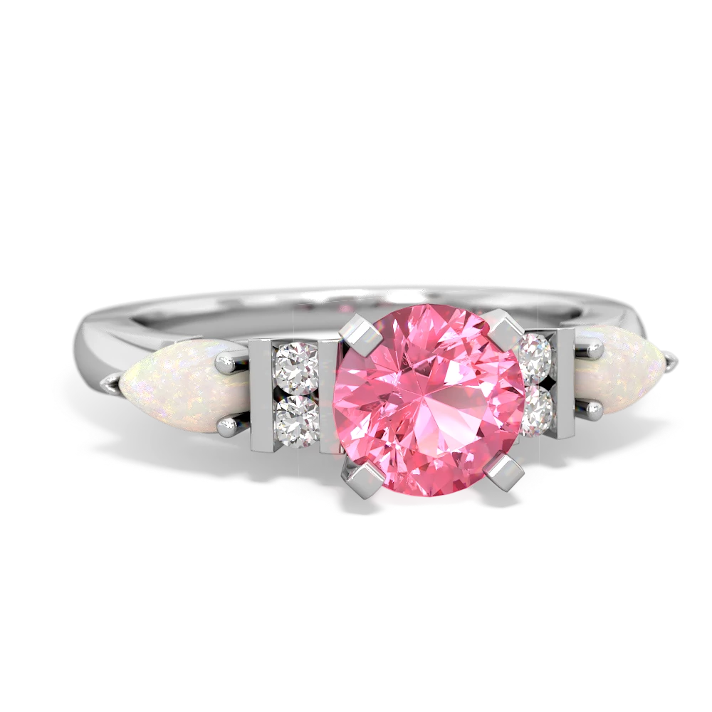 Lab Pink Sapphire 6Mm Round Eternal Embrace Engagement 14K White Gold ring R2005