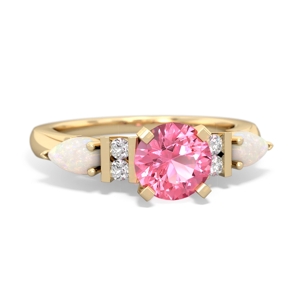 Lab Pink Sapphire 6Mm Round Eternal Embrace Engagement 14K Yellow Gold ring R2005