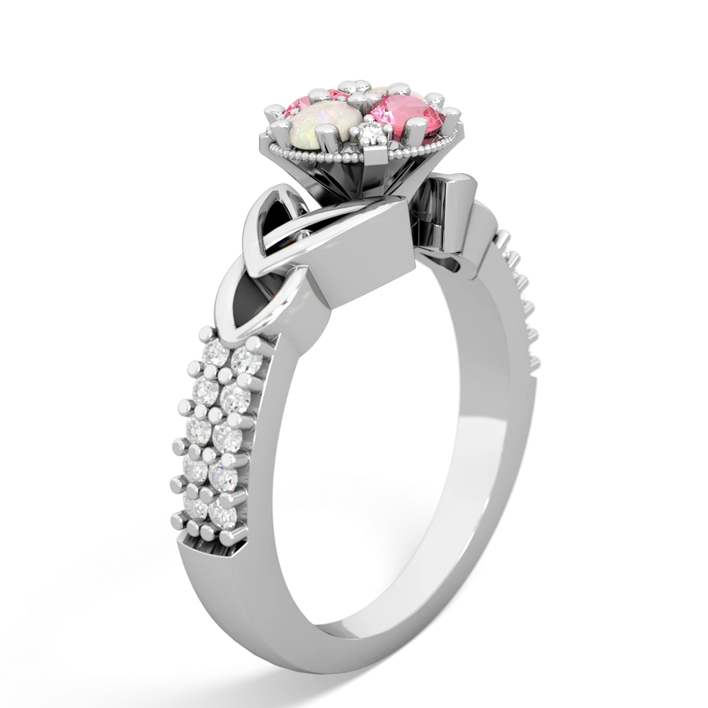 Lab Pink Sapphire Celtic Knot Cluster Engagement 14K White Gold ring R26443RD