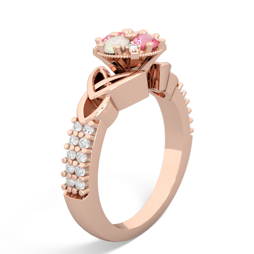 Lab Pink Sapphire Celtic Knot Cluster Engagement 14K Rose Gold ring R26443RD