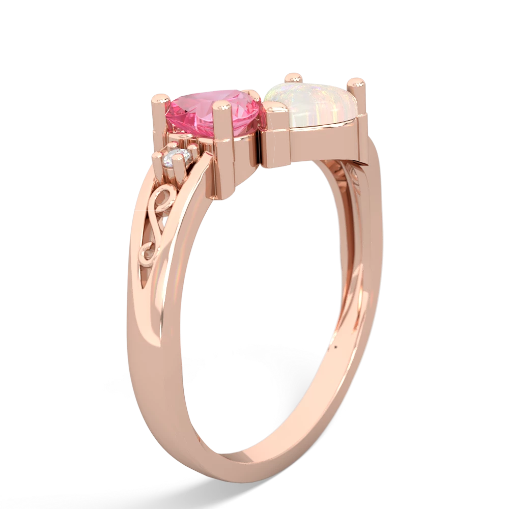 Lab Pink Sapphire Snuggling Hearts 14K Rose Gold ring R2178