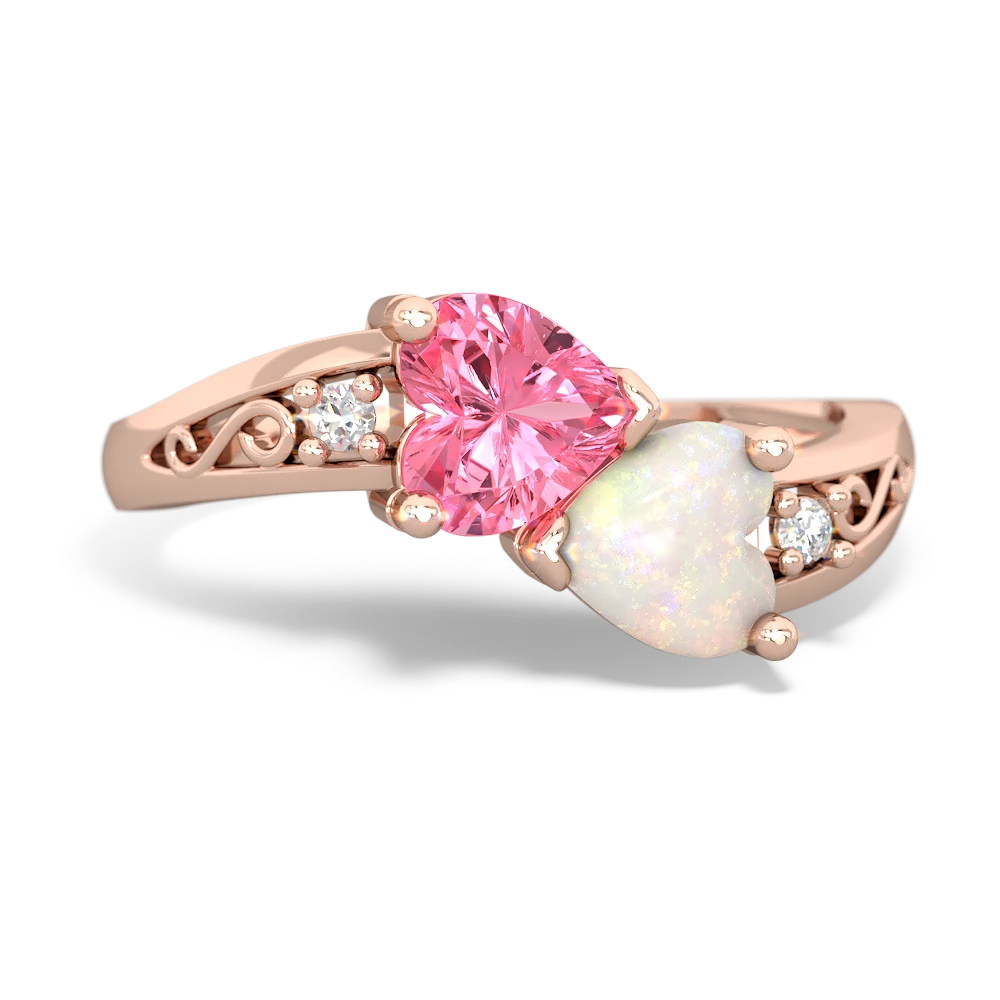 Lab Pink Sapphire Snuggling Hearts 14K Rose Gold ring R2178