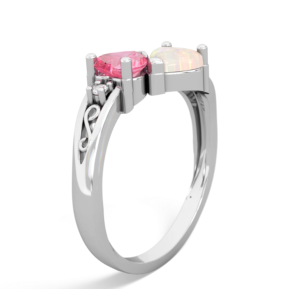 Lab Pink Sapphire Snuggling Hearts 14K White Gold ring R2178