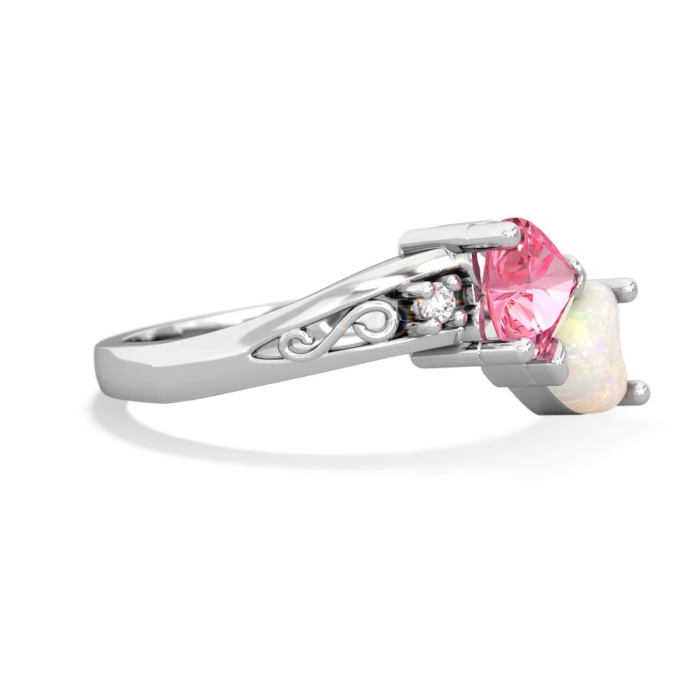 Lab Pink Sapphire Snuggling Hearts 14K White Gold ring R2178