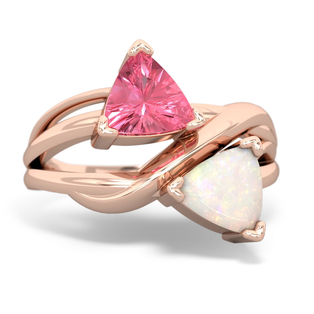 Lab Pink Sapphire Split Band Swirl 14K Rose Gold ring R2341