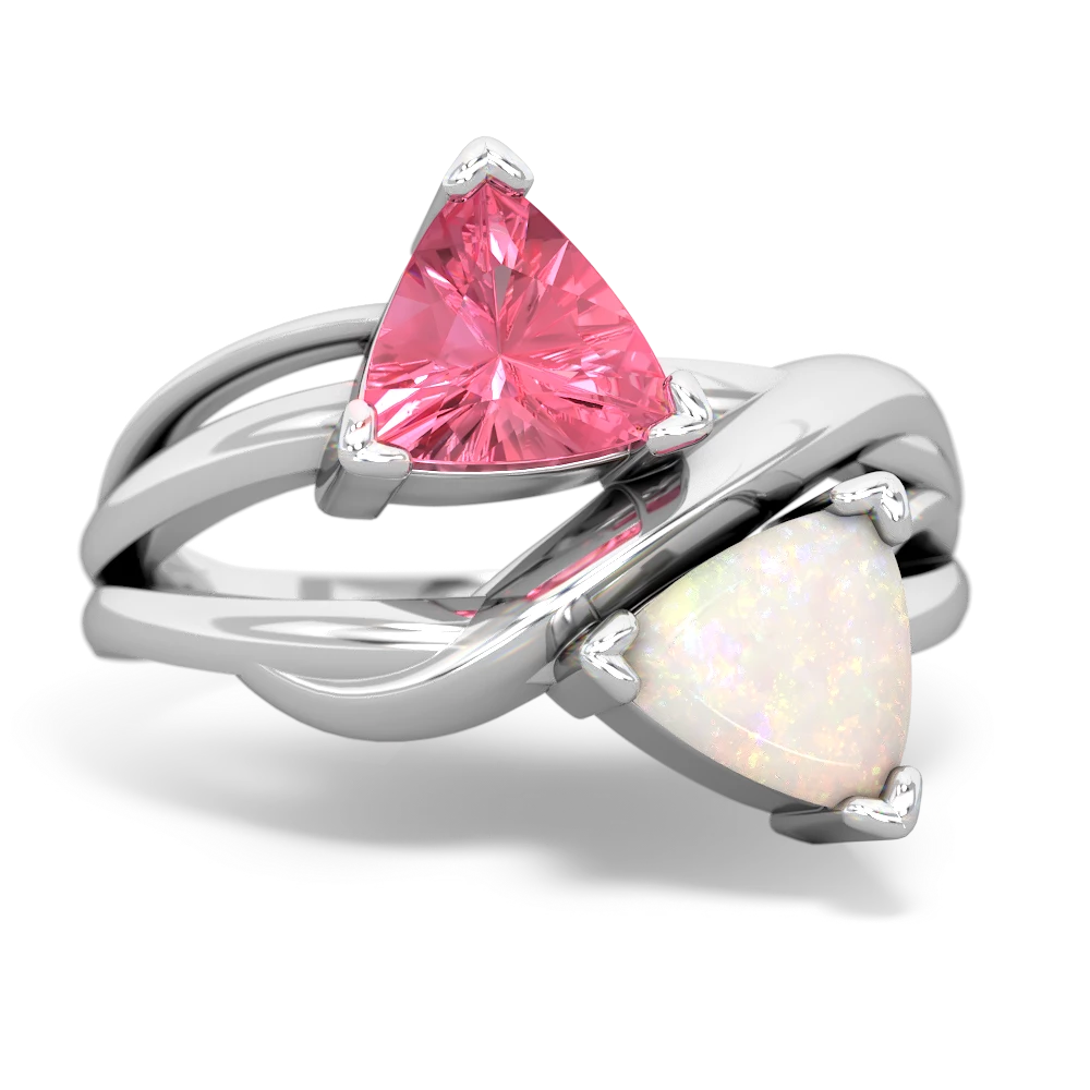 Lab Pink Sapphire Split Band Swirl 14K White Gold ring R2341