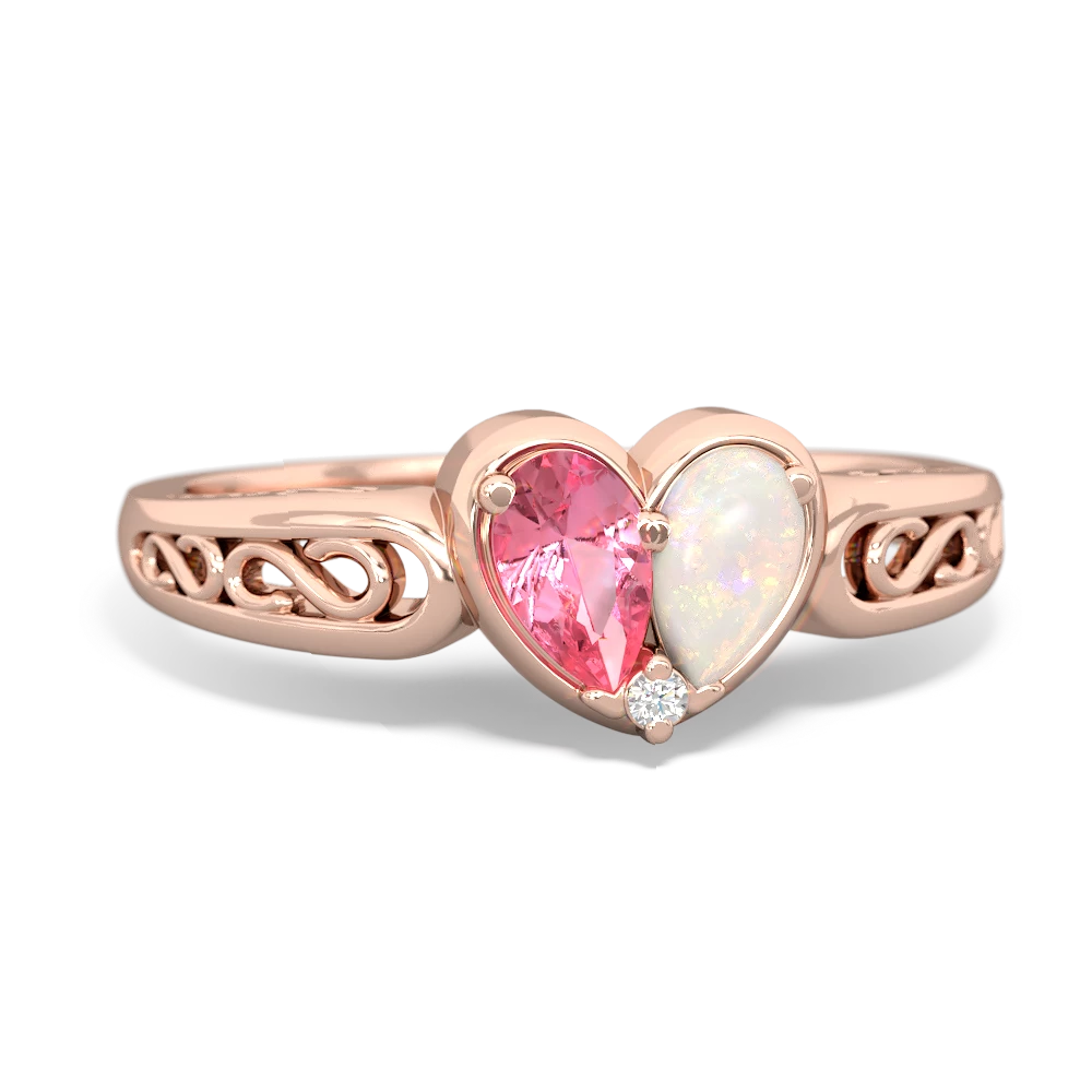 Lab Pink Sapphire Filligree 'One Heart' 14K Rose Gold ring R5070