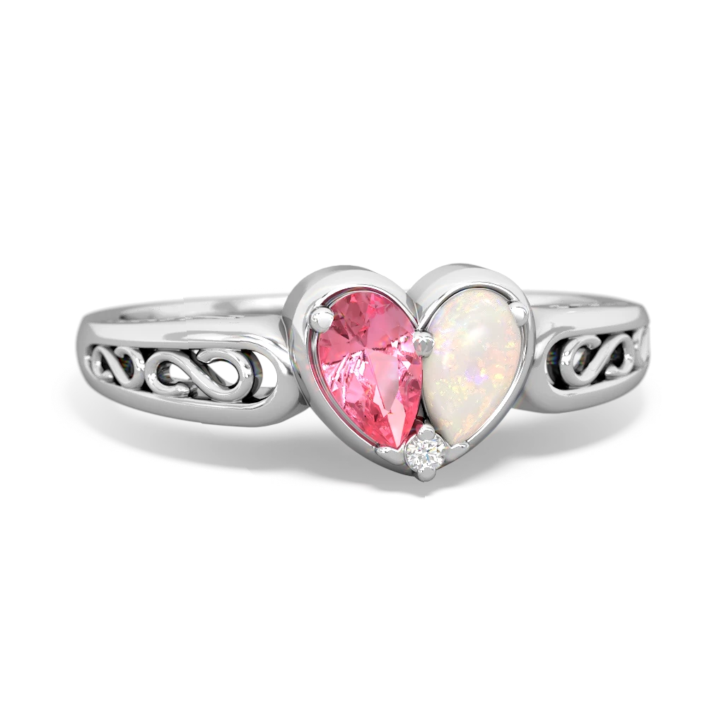 Lab Pink Sapphire Filligree 'One Heart' 14K White Gold ring R5070