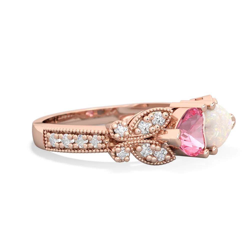 Lab Pink Sapphire Diamond Butterflies 14K Rose Gold ring R5601