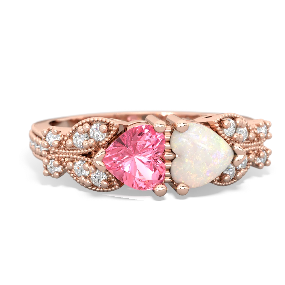 Lab Pink Sapphire Diamond Butterflies 14K Rose Gold ring R5601