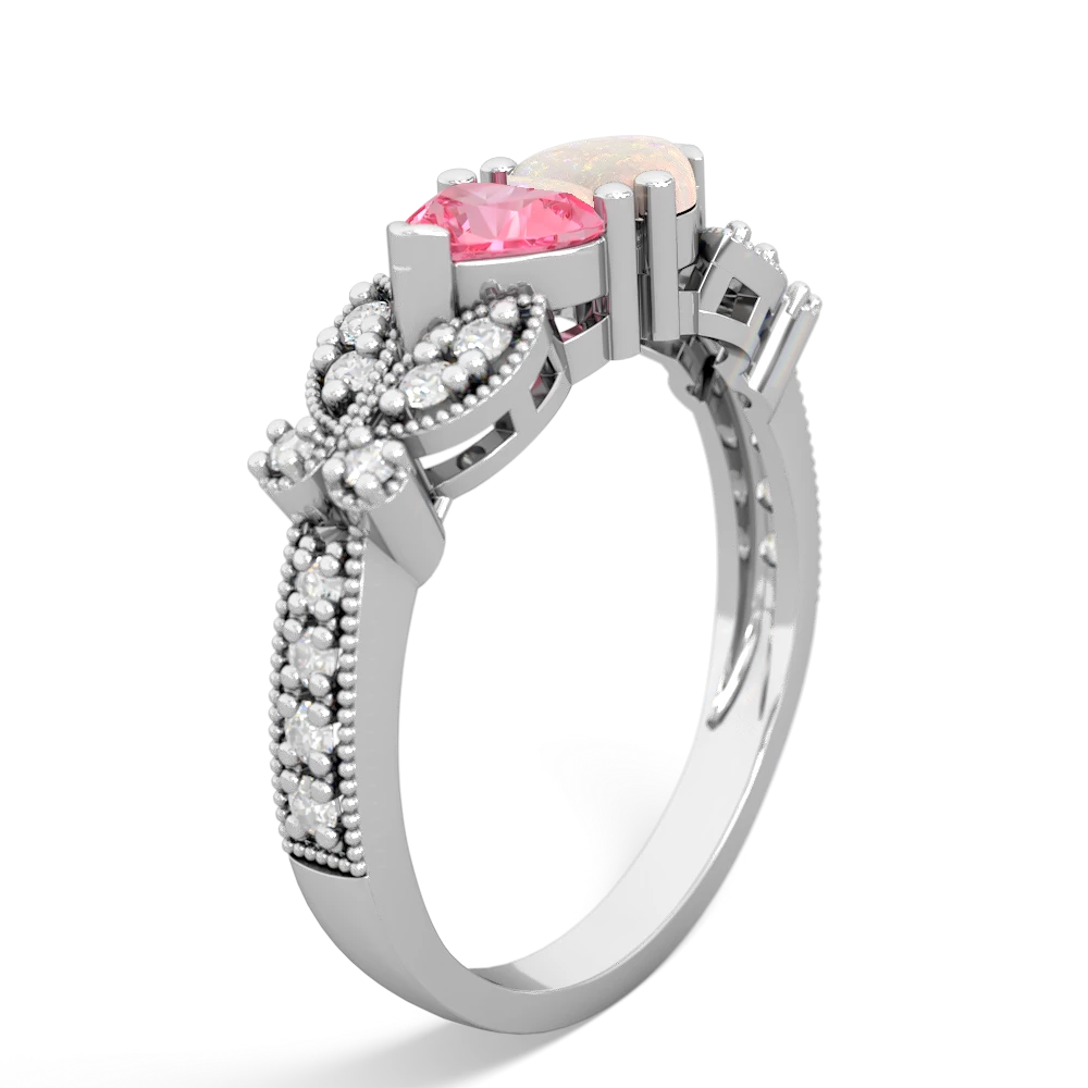 Lab Pink Sapphire Diamond Butterflies 14K White Gold ring R5601