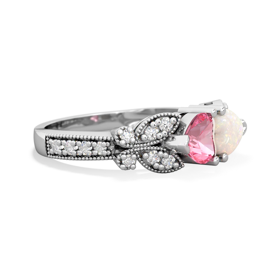 Lab Pink Sapphire Diamond Butterflies 14K White Gold ring R5601