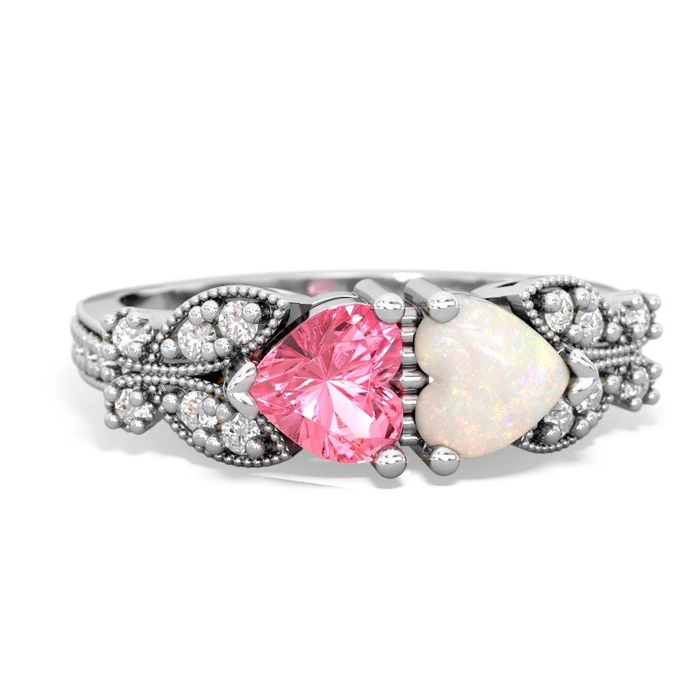 Lab Pink Sapphire Diamond Butterflies 14K White Gold ring R5601