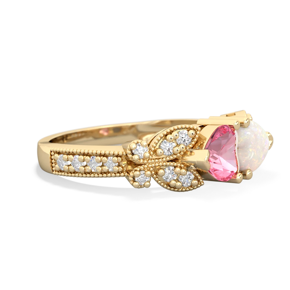 Lab Pink Sapphire Diamond Butterflies 14K Yellow Gold ring R5601