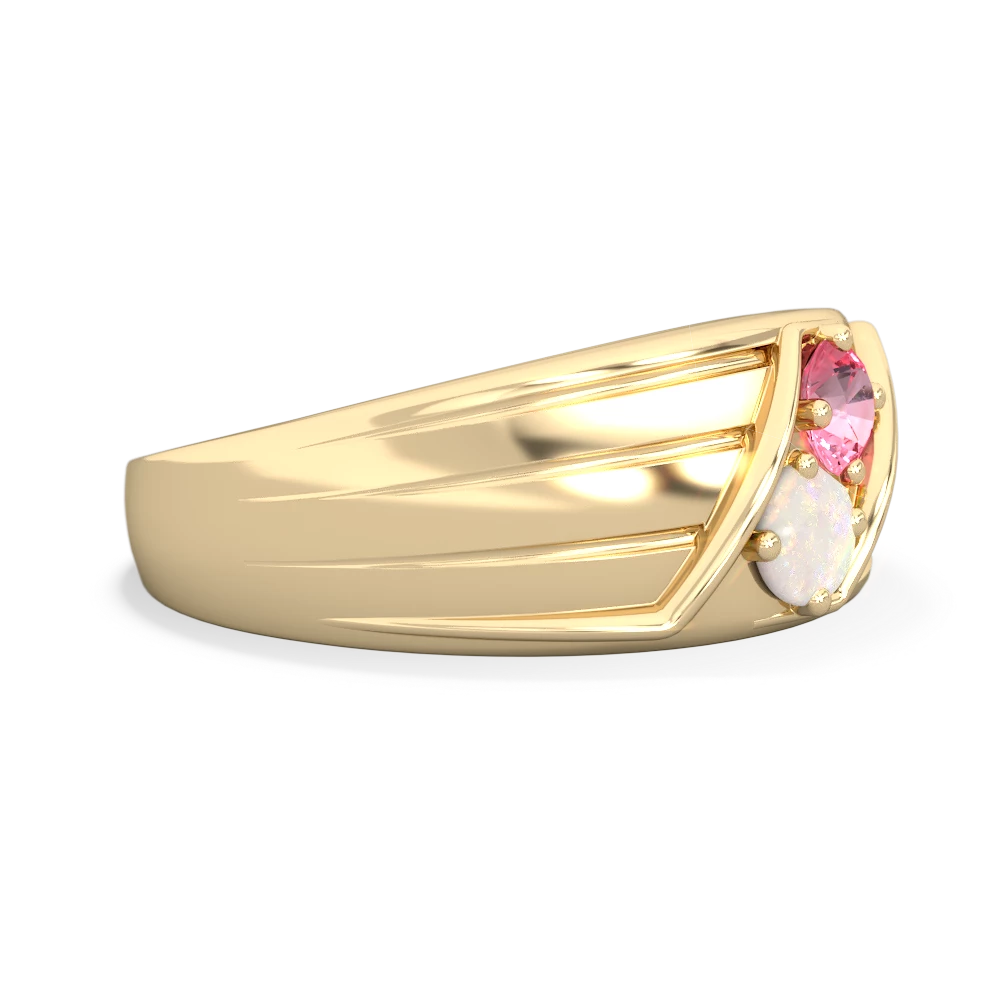 Lab Pink Sapphire Men's Streamline 14K Yellow Gold ring R0460