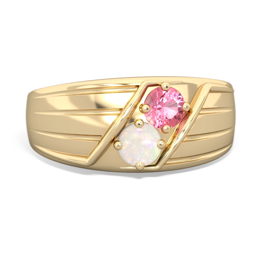 Lab Pink Sapphire Men's Streamline 14K Yellow Gold ring R0460