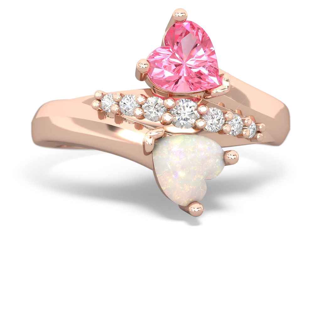 Lab Pink Sapphire Heart To Heart 14K Rose Gold ring R2064