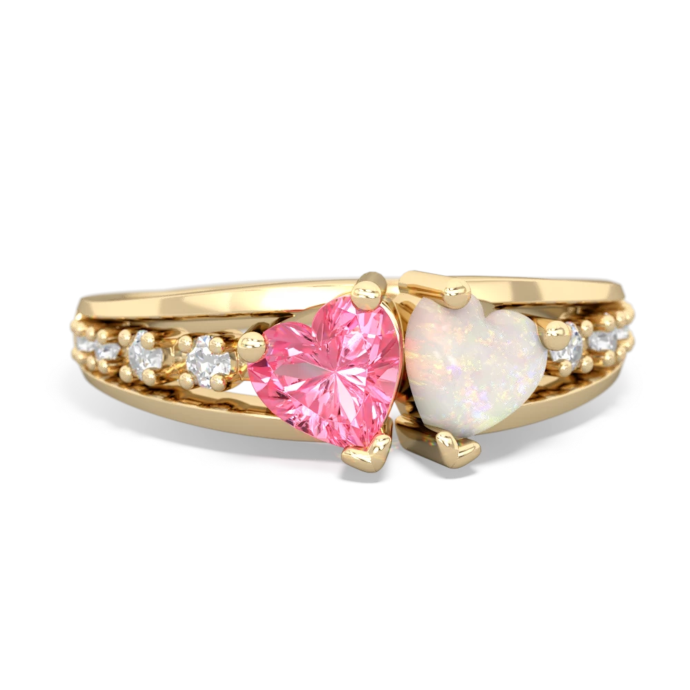 Lab Pink Sapphire Heart To Heart 14K Yellow Gold ring R3342