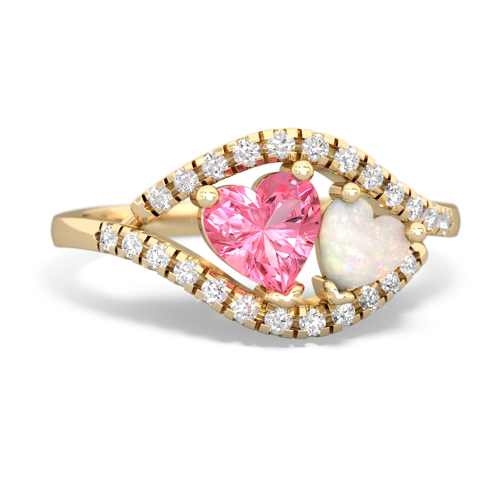 Lab Pink Sapphire Mother And Child 14K Yellow Gold ring R3010