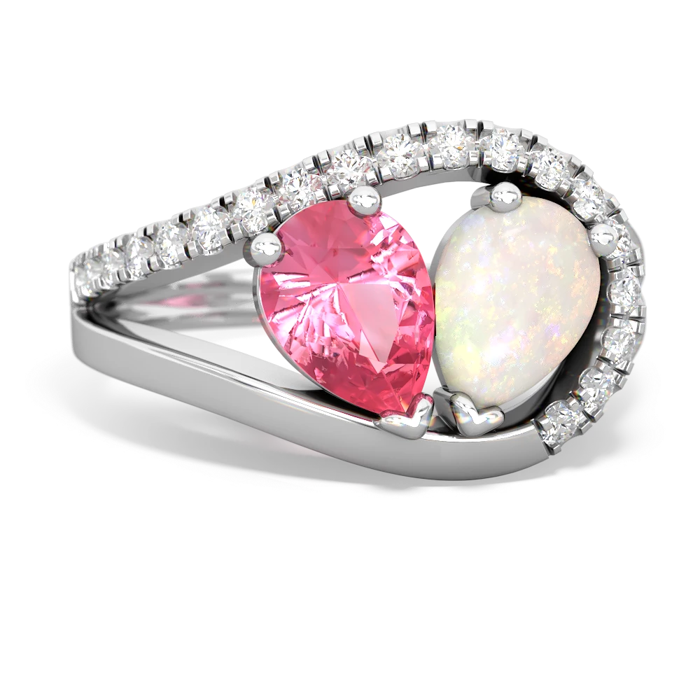 Lab Pink Sapphire Nestled Heart Keepsake 14K White Gold ring R5650