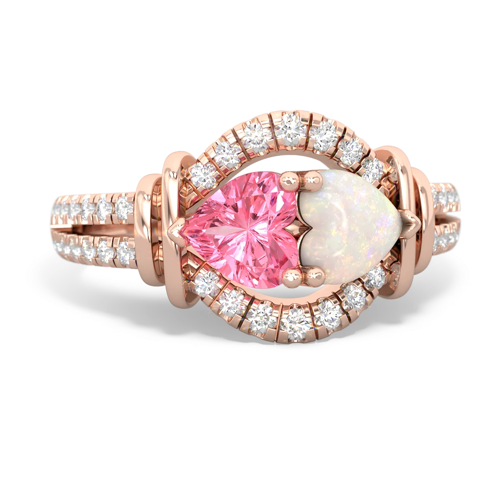 Lab Pink Sapphire Art-Deco Keepsake 14K Rose Gold ring R5630