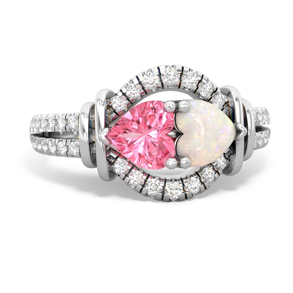 Lab Pink Sapphire Art-Deco Keepsake 14K White Gold ring R5630