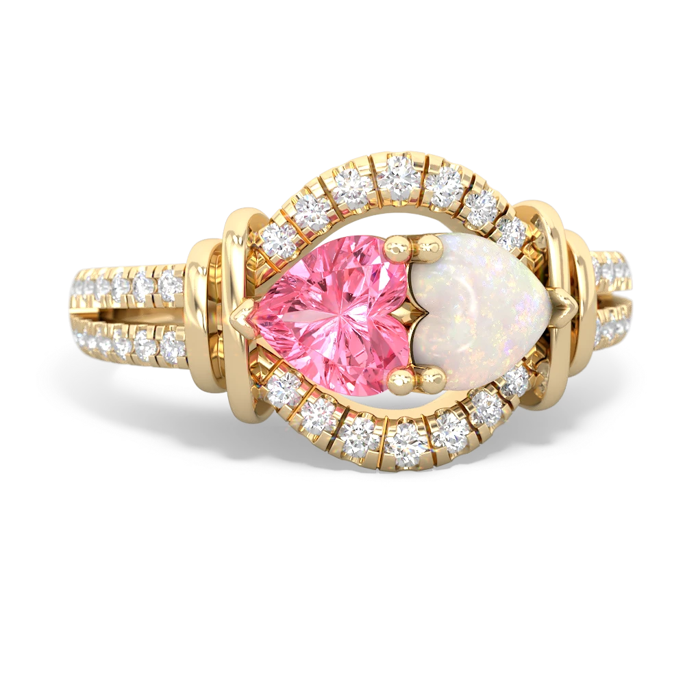 Lab Pink Sapphire Art-Deco Keepsake 14K Yellow Gold ring R5630