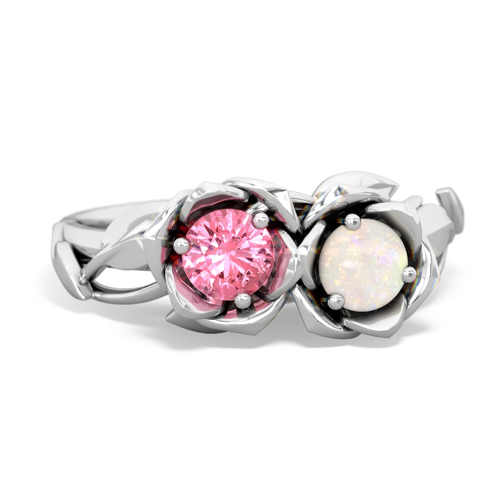 Lab Pink Sapphire Rose Garden 14K White Gold ring R5510