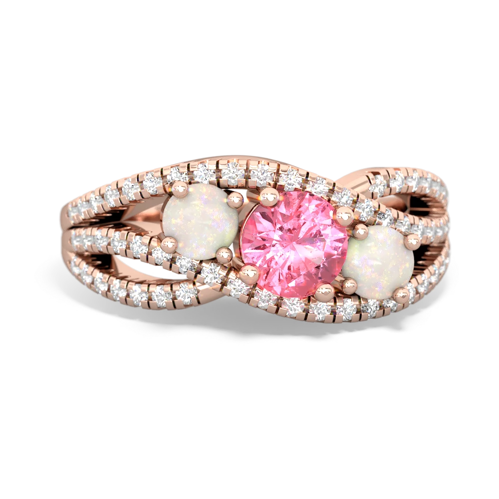 Lab Pink Sapphire Three Stone Aurora 14K Rose Gold ring R3080