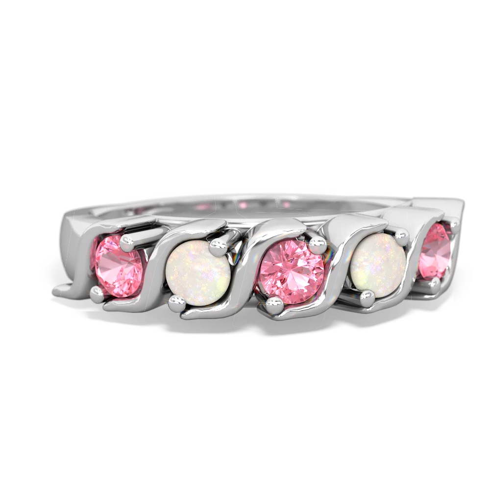 Lab Pink Sapphire Anniversary Band 14K White Gold ring R2089