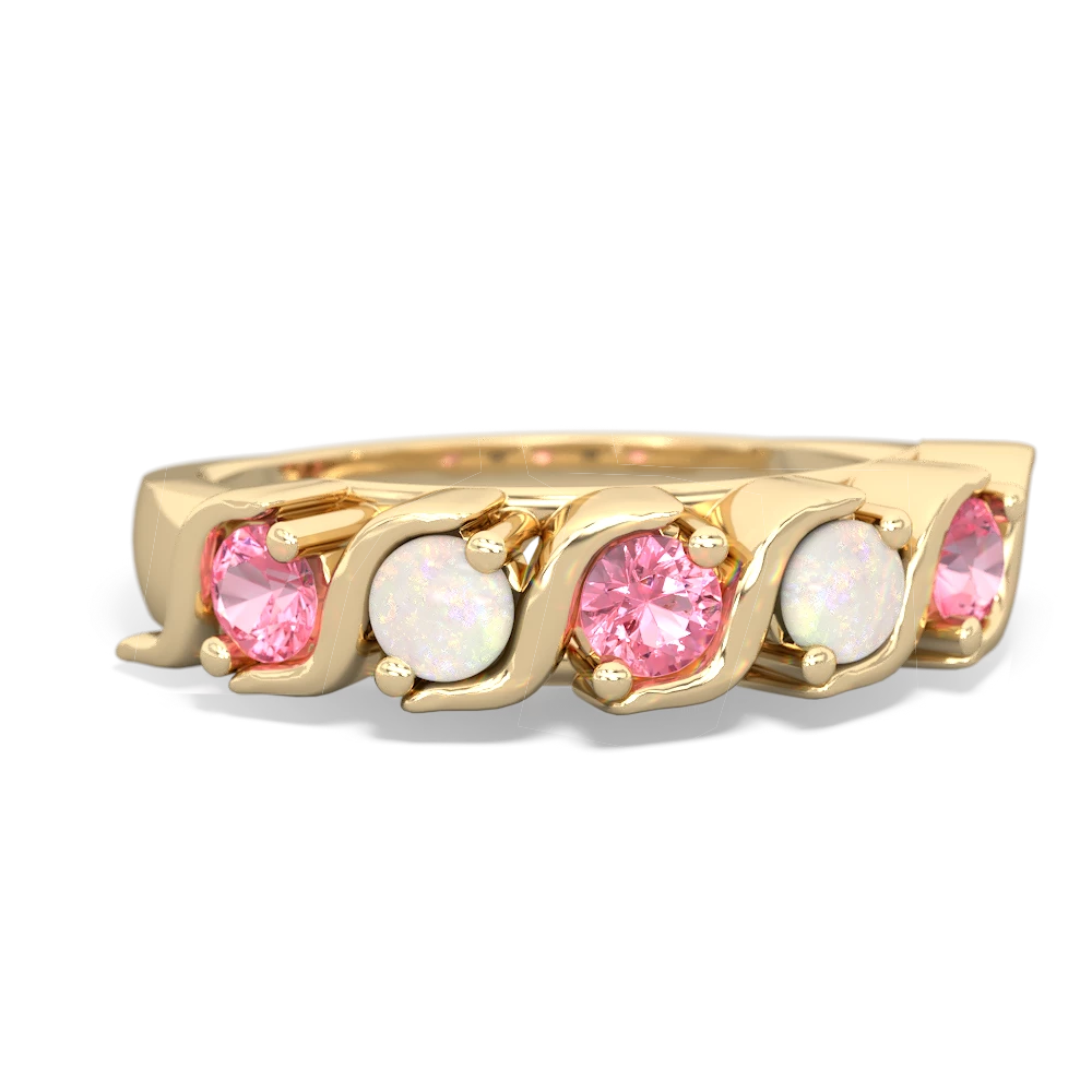 Lab Pink Sapphire Anniversary Band 14K Yellow Gold ring R2089