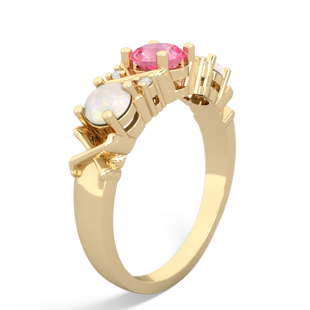 Lab Pink Sapphire Hugs And Kisses 14K Yellow Gold ring R5016