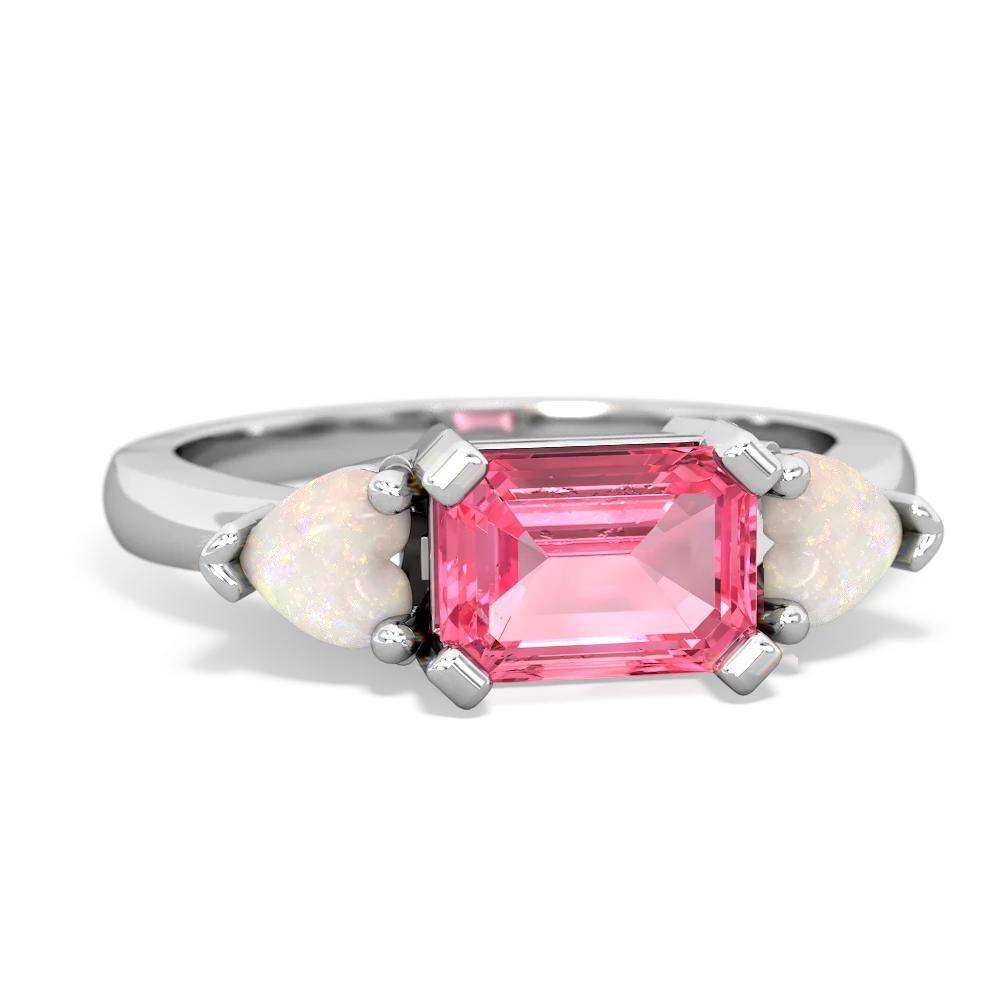 Lab Pink Sapphire Three Stone 14K White Gold ring R5235