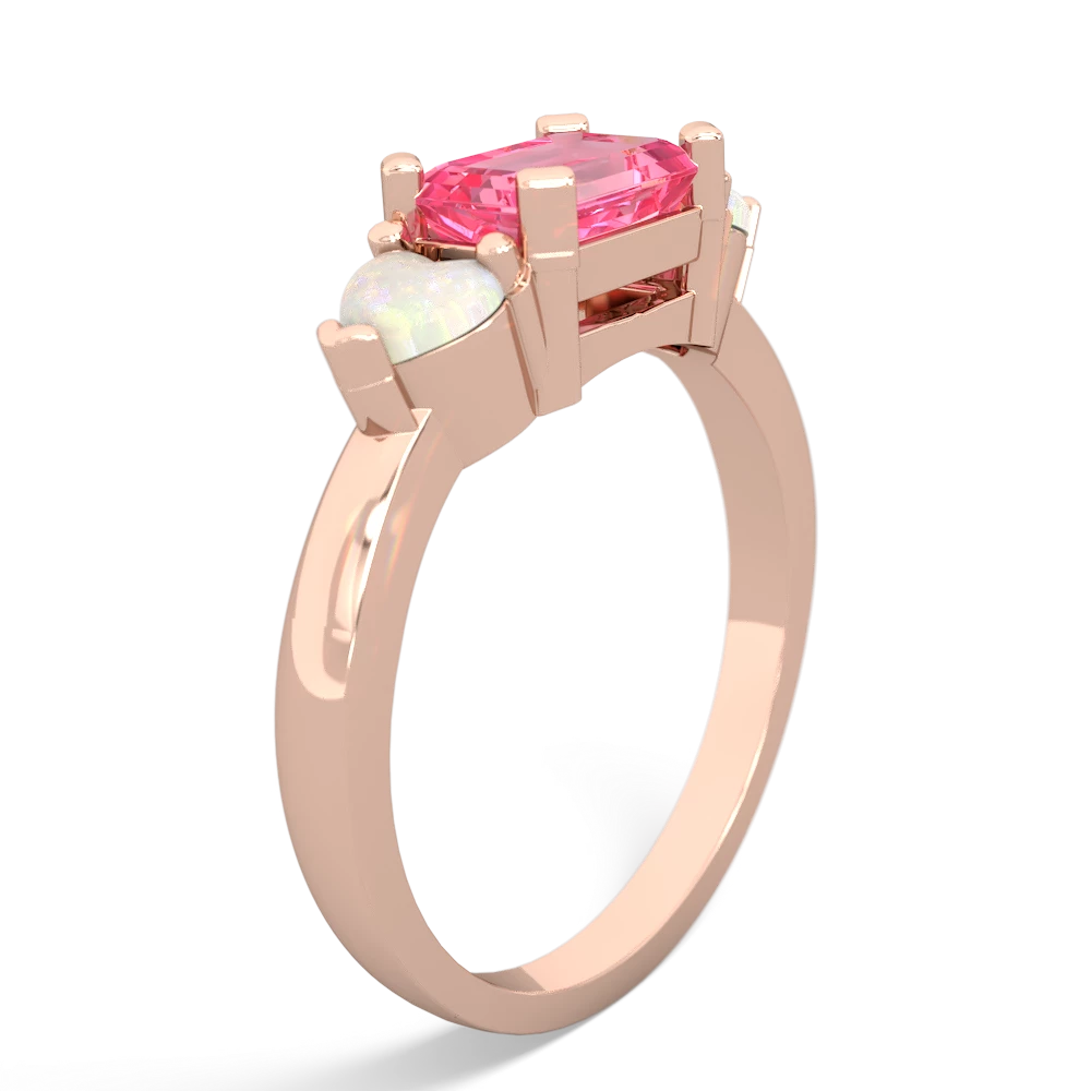 Lab Pink Sapphire Three Stone 14K Rose Gold ring R5235