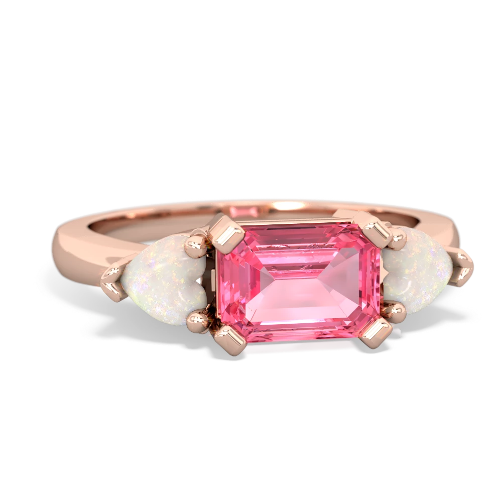 Lab Pink Sapphire Three Stone 14K Rose Gold ring R5235