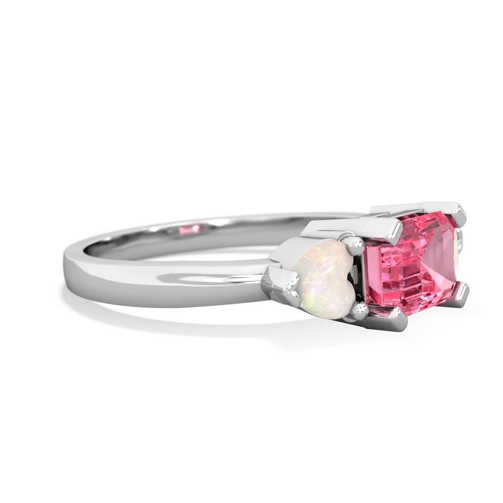 Lab Pink Sapphire Three Stone 14K White Gold ring R5235