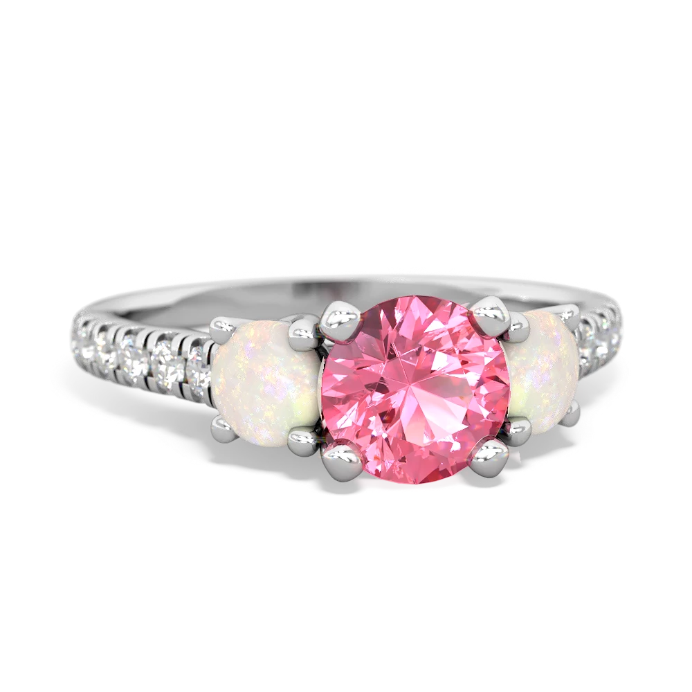 Lab Pink Sapphire Pave Trellis 14K White Gold ring R5500